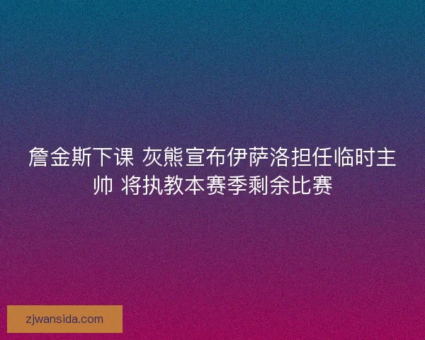 詹金斯下课 灰熊宣布伊萨洛担任临时主帅 将执教本赛季剩余比赛
